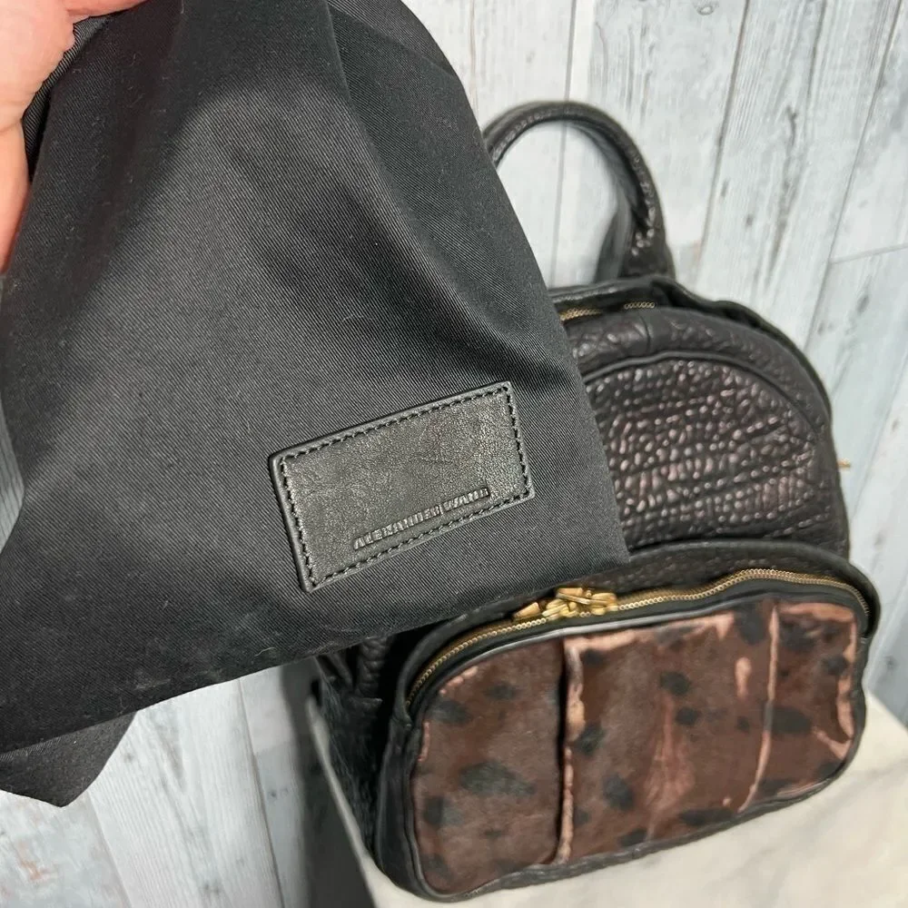 Alexander Wang Black Embossed Leather & Calf Hair Studded Backpack Bag Luxurious